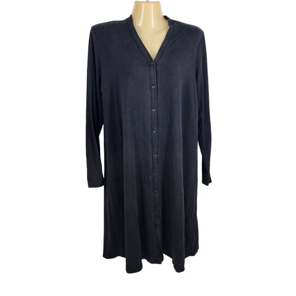 Eileen Fisher S/P Black‎ Long Button-Up Cardigan Dress 93% Tencel 7% Spandex - Picture 1 of 9